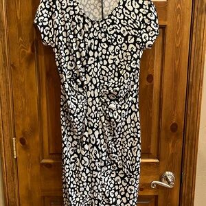 Peter Nygard Black and White Animal Print Midi Dress